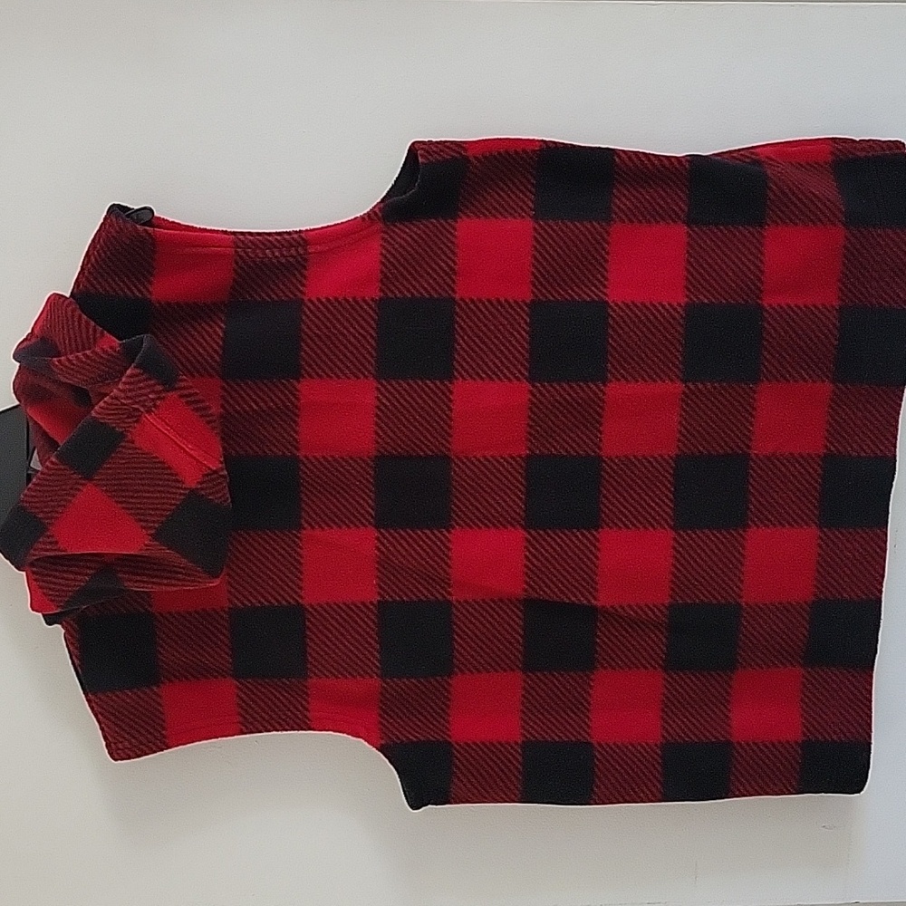 Ralph Lauren Hooded Plaid Vest Fleece Full Zip Red & Black Pockets Sz XL - Picture 2 of 5